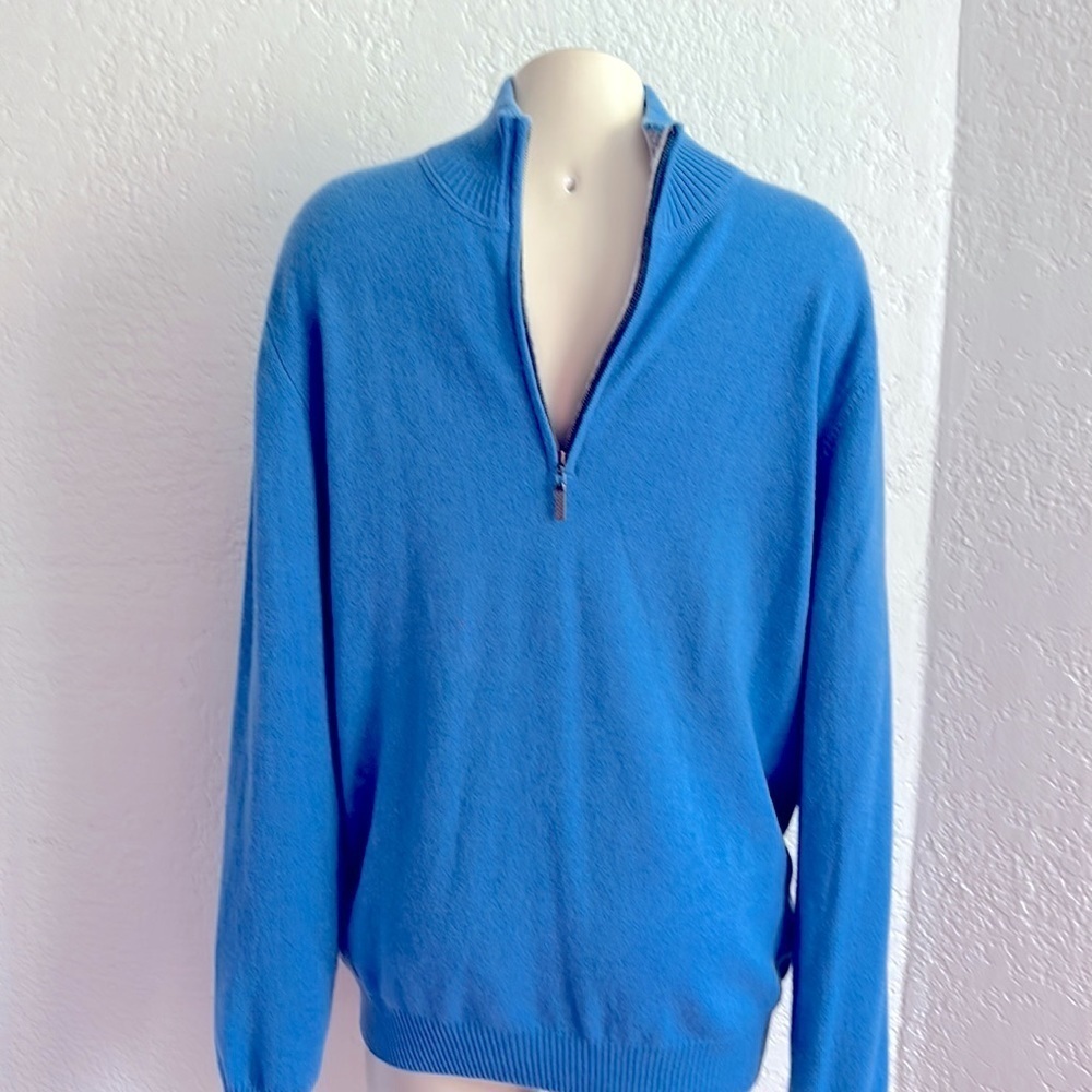 Kinross 100% Cashmere 1/4 Zip Mock Neck Stonewash Blue Sweater MED - Picture 4 of 13